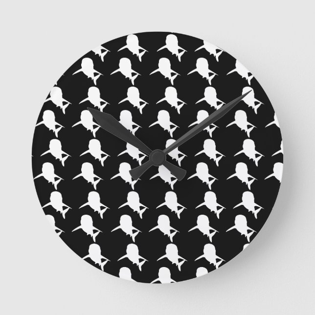 Horloge Ronde Motif de requin-baleine noire et blanche Ombre (Recto)