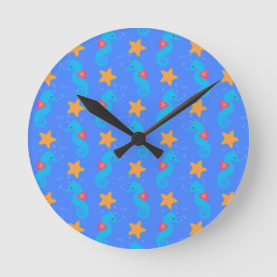 Horloge Ronde Motif De Seahores Bleues Et De Starfish