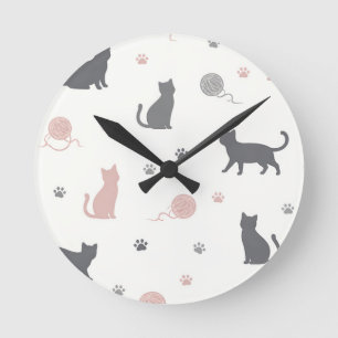 Horloge Ronde Motif de silhouette de chat et de fil fantaisiste