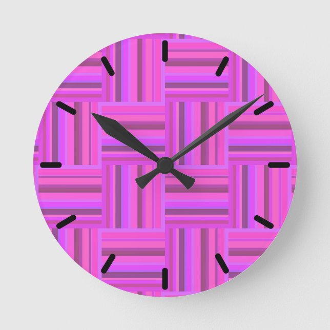 Horloge Ronde Motif de tissage à rayures roses (Recto)
