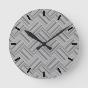 Horloge Ronde Motif de tissage en diagonale rayures grises