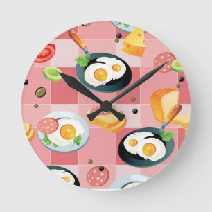 Horloge Ronde Motif de tomate et d'oeufs au plat