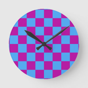 Horloge Ronde Motif de vérification À damiers bleu violet