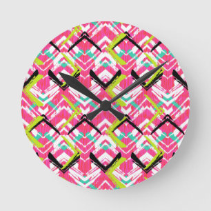 Horloge Ronde Motif de zigzag rose tiré par la main