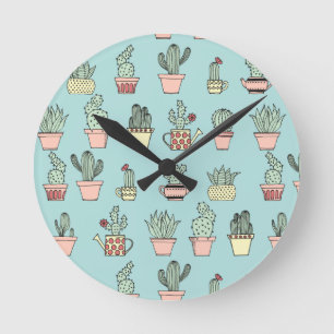 Horloge Ronde Motif dessiné mignon coloré de style de cactus