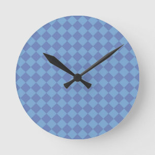 Horloge Ronde Motif diamant à carreaux bleus