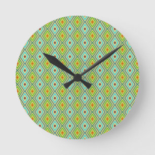 Horloge Ronde Motif diamant tons frais bleu vert 