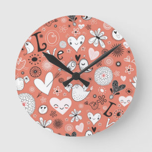 Horloge Ronde Motif d'inséparables