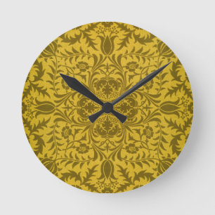Horloge Ronde Motif doré jaune vigne sans couture de William Mor
