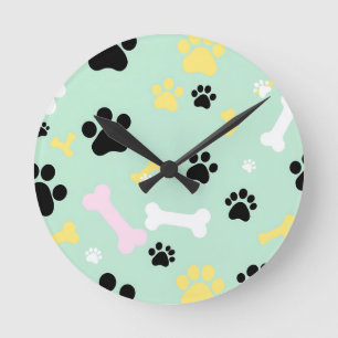 Horloge Ronde Motif d'os d'empreintes de pattes de chien