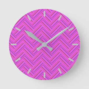Horloge Ronde Motif double tissage à rayures roses