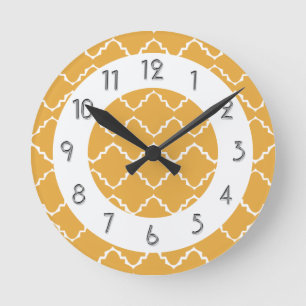 Horloge Ronde Motif élégant de Quatrefoil - blanc d'or