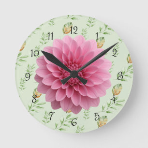 Horloge Ronde Motif élégant moderne de feuilles d'aquarelle VERT