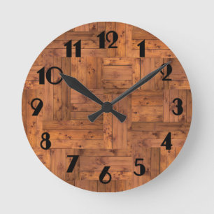Horloge Ronde Motif en bois authentique du parquet rétros 1975