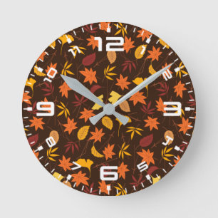 Horloge Ronde Motif Feuille de Thanksgiving Maple