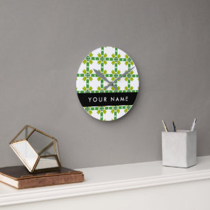 Horloge Ronde Motif feuille, Feuilles verts, votre nom