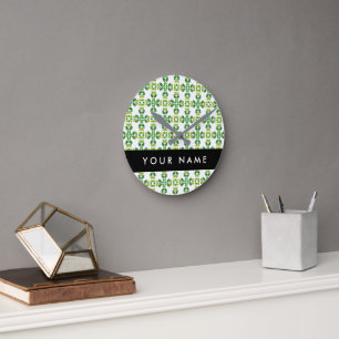 Horloge Ronde Motif feuille, Feuilles verts, votre nom