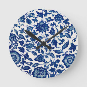 Horloge Ronde Motif Fleur Bleue