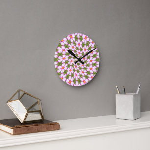 Horloge Ronde Motif Fleurs Cosmos