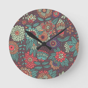 Horloge Ronde Motif floral coloré dans le style de bande