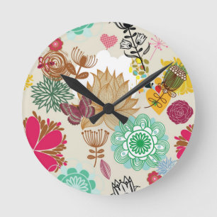 Horloge Ronde Motif floral dans le rétro style