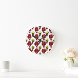 Horloge Ronde Motif floral de abeilles 
