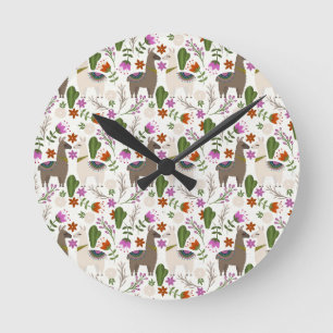 Horloge Ronde Motif floral de cactus d'alpaga Amateur d'animaux