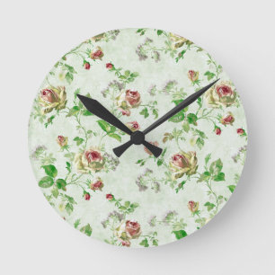 Horloge Ronde Motif floral de roses roses vintage