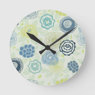 Horloge Ronde Motif floral élégant avec les fleurs mignonnes