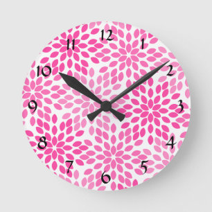 Horloge Ronde Motif Floral moderne rose chaud