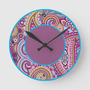Horloge Ronde Motif floral paisley boho vibrant Art coloré
