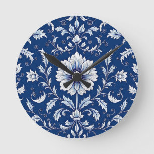 Horloge Ronde Motif floral porcelaine bleu marine
