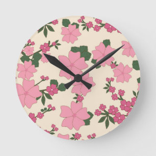 Horloge Ronde Motif floral rose