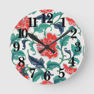 Horloge Ronde Motif floral rouge et vert