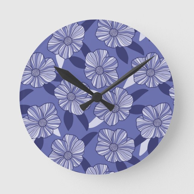 Horloge Ronde Motif floral violet Pervenche (Recto)