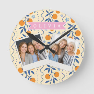 Horloge Ronde Motif folklorique de citrus rétro mignon personnal