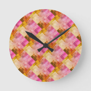 Horloge Ronde Motif géométrique à aquarelle rose