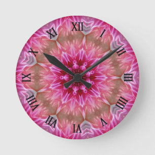 Horloge Ronde Motif géométrique à fleurs rose Mandala-67545