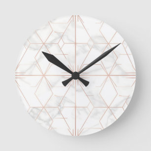 Horloge Ronde Motif géométrique en marbre or rose