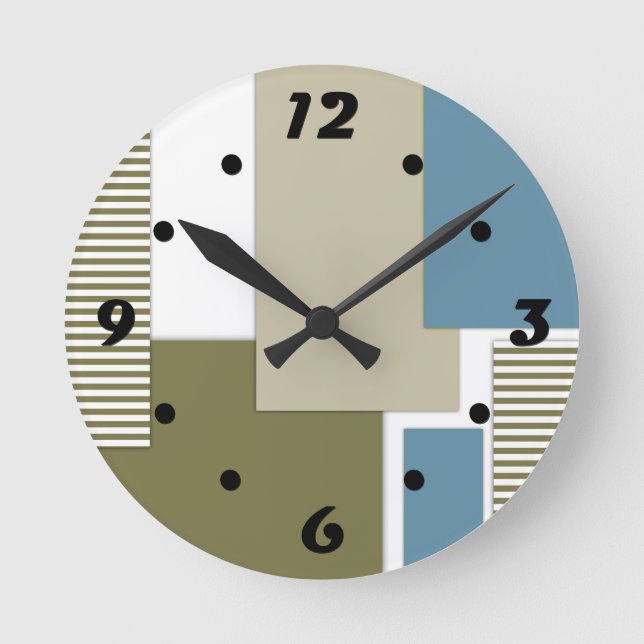 Horloge Ronde Motif géométrique gris olive (Recto)