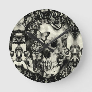 Horloge Ronde Motif gothique victorien de crâne de dentelle
