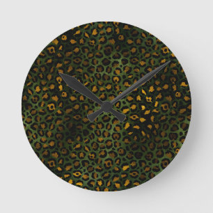 Horloge Ronde Motif Guépard Léopard Vert Jaune Jungle