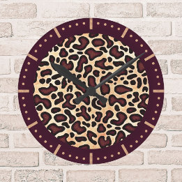 Horloge Ronde Motif imprimé léopard gras marron noir beige