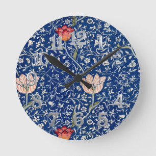 Horloge Ronde Motif Indigo Floral Tulipe Vintage William Morris