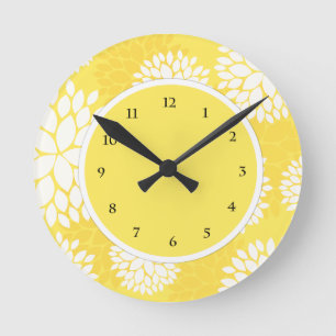Horloge Ronde Motif moderne floral jaune