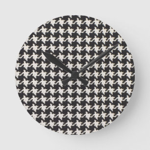 Horloge Ronde Motif Pied-de-Poule Noir Blanc