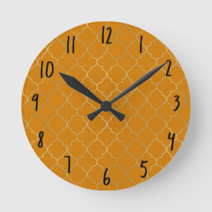 Horloge Ronde Motif Quatrefeuilles Jaune Curcuma et Or