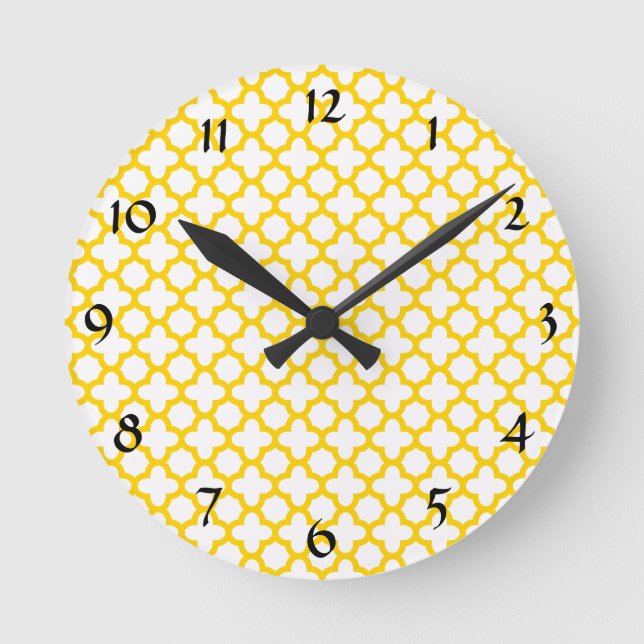Horloge Ronde Motif Quatrefoil jaune (Recto)