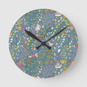 Horloge Ronde Motif romantique abstrait avec la bande dessinée