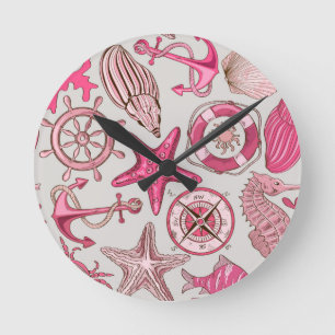 Horloge Ronde Motif rose de mer